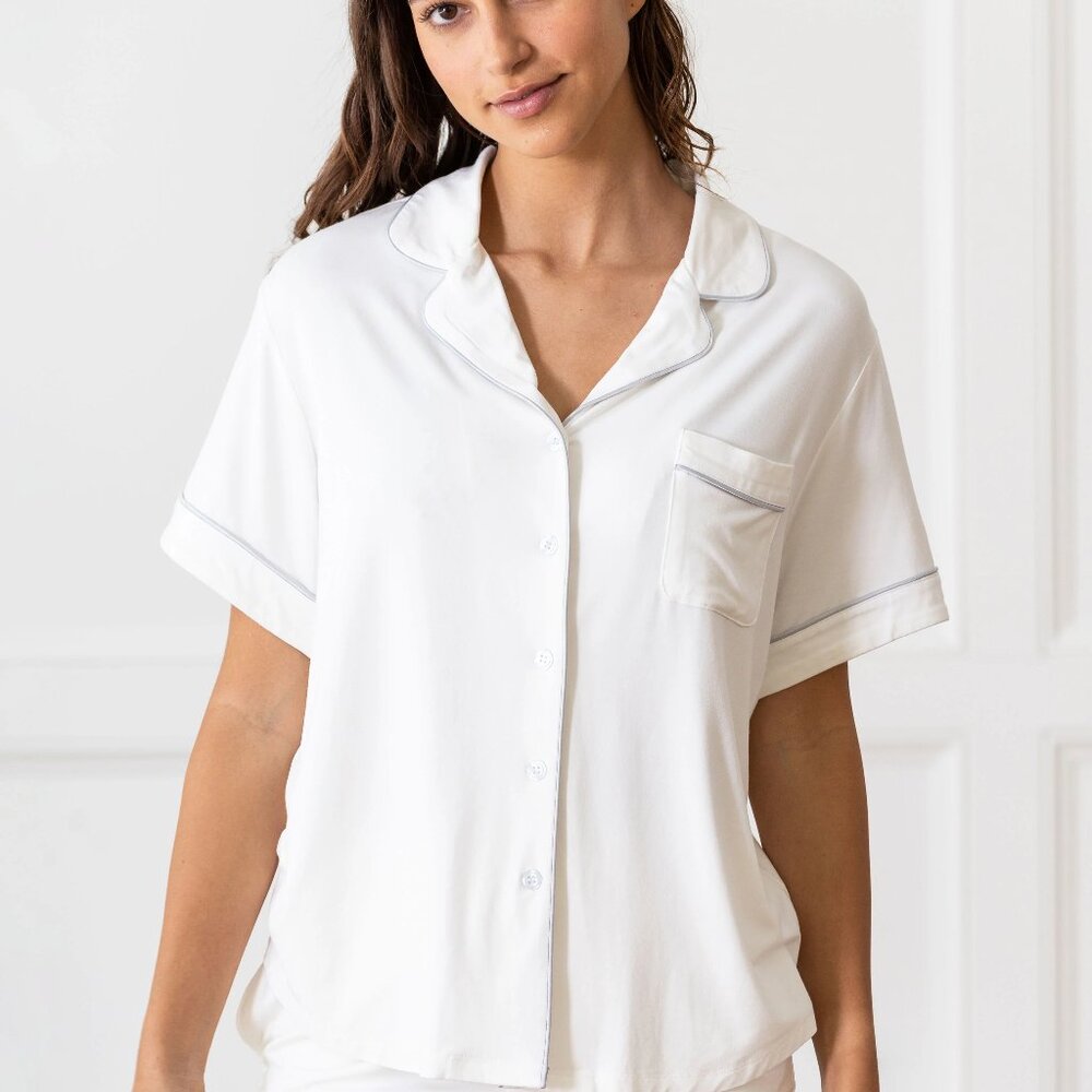 Women's Bamboo Stretch-Knit Short Sleeve Pajama Top ONLY !  White